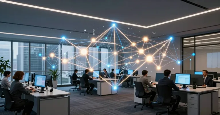 agenti autonomi nei processi aziendali in un ambiente corporate professionale con interfaccia digitale avanzata
